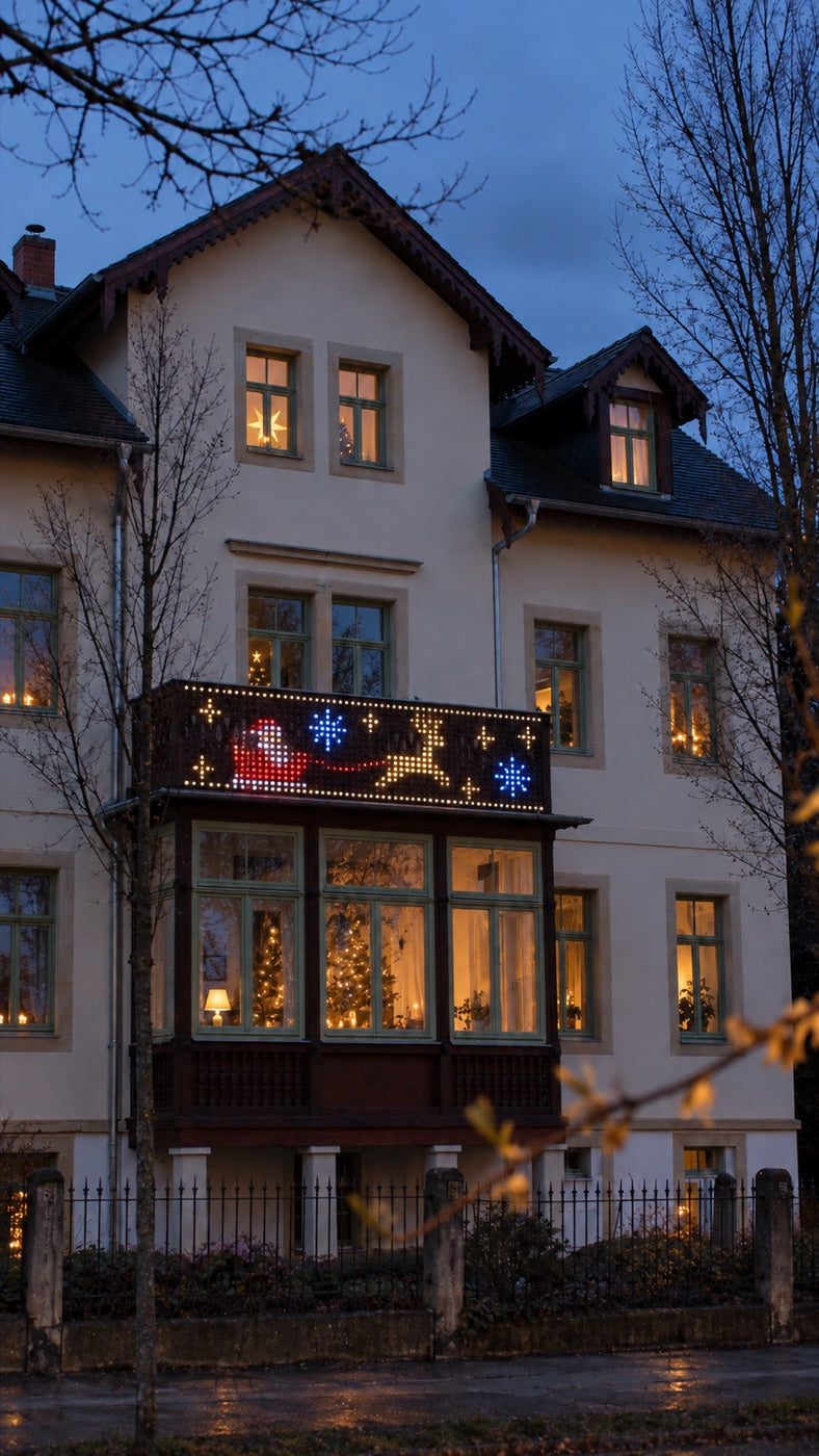 Balkon mit Schlitten-Motiv